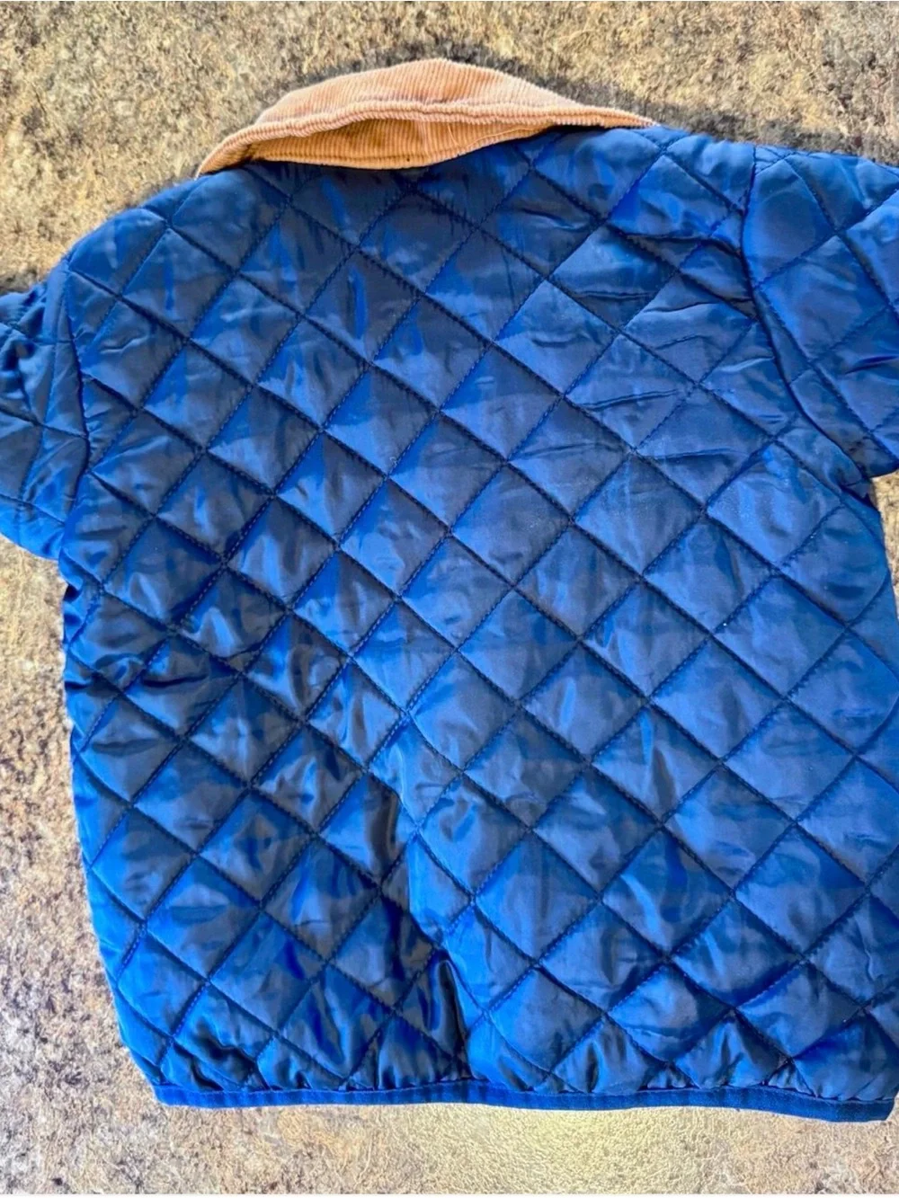 Little Lad Quilted Navy Kids Jacket with Tan Corduroy Collar 24 months